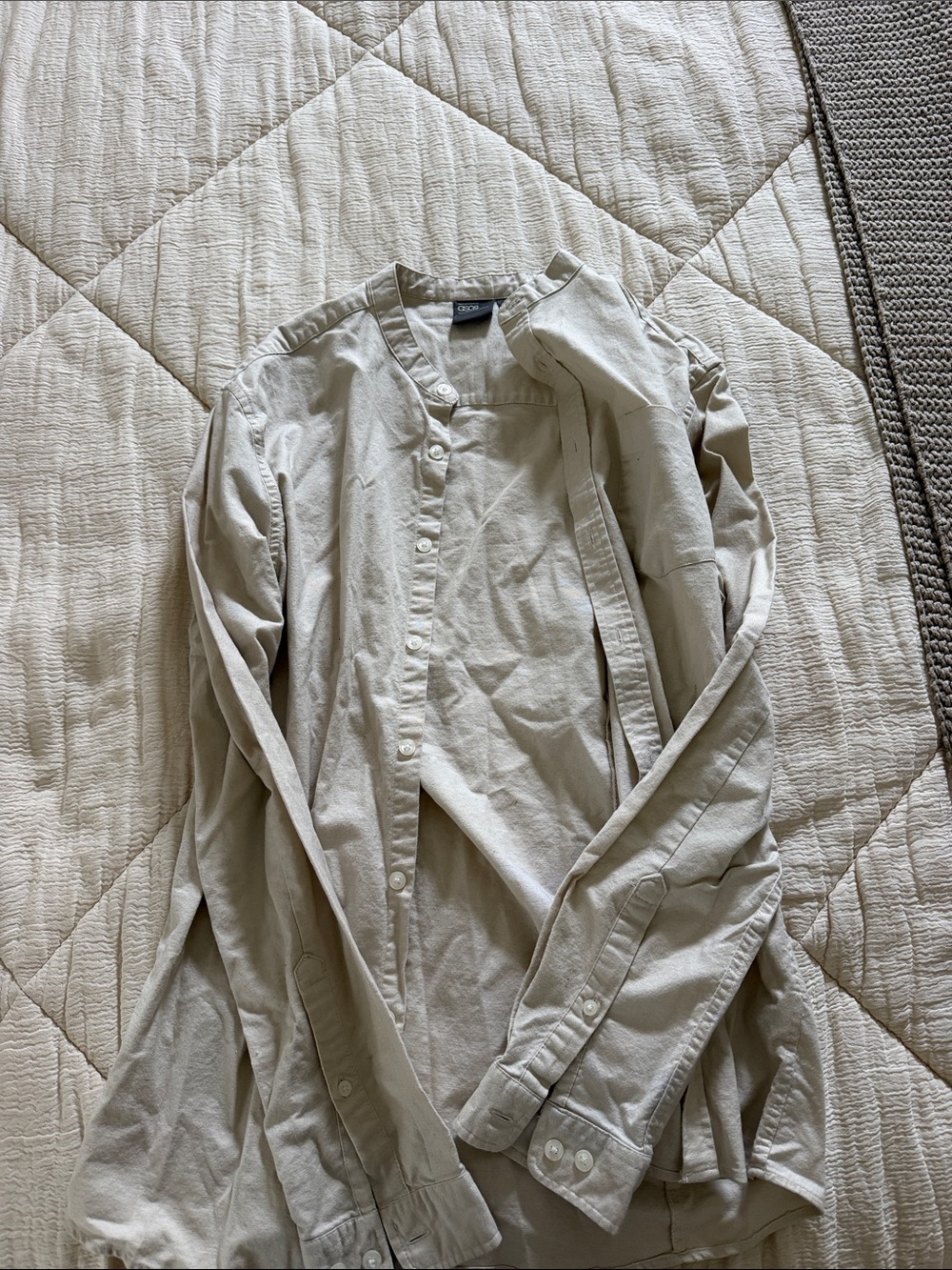 ASOS Neutral Collarless Button-Up Shirt - Cream